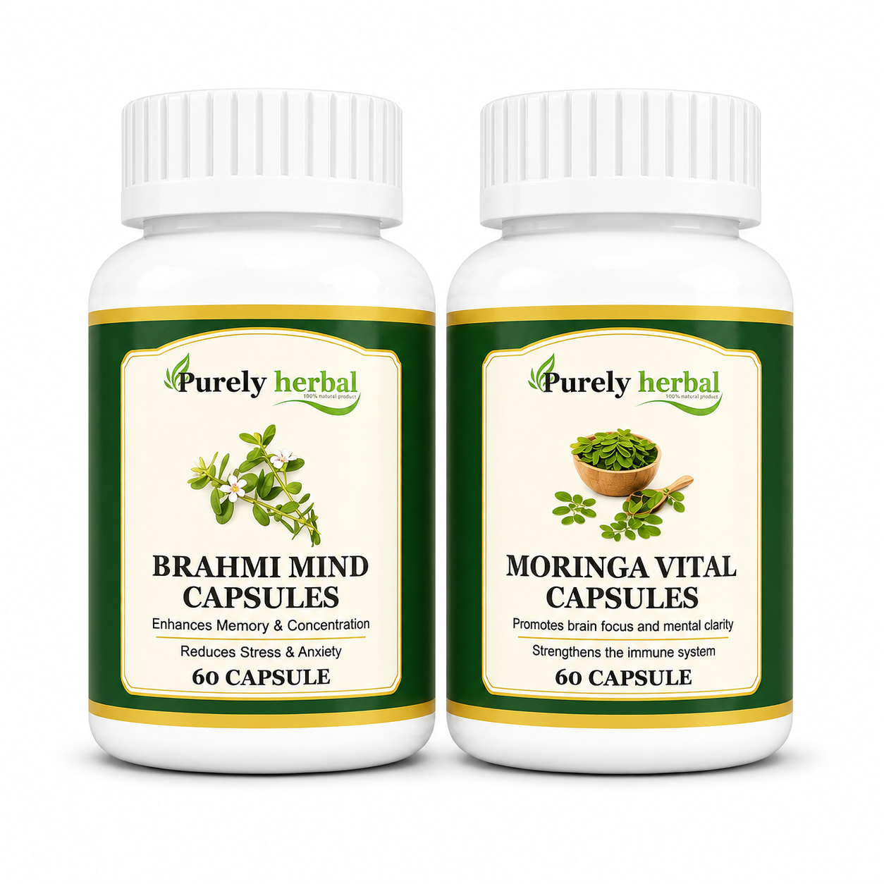 Purely Herbal Brahmi Mind & Moringa Vital Capsules Combo
