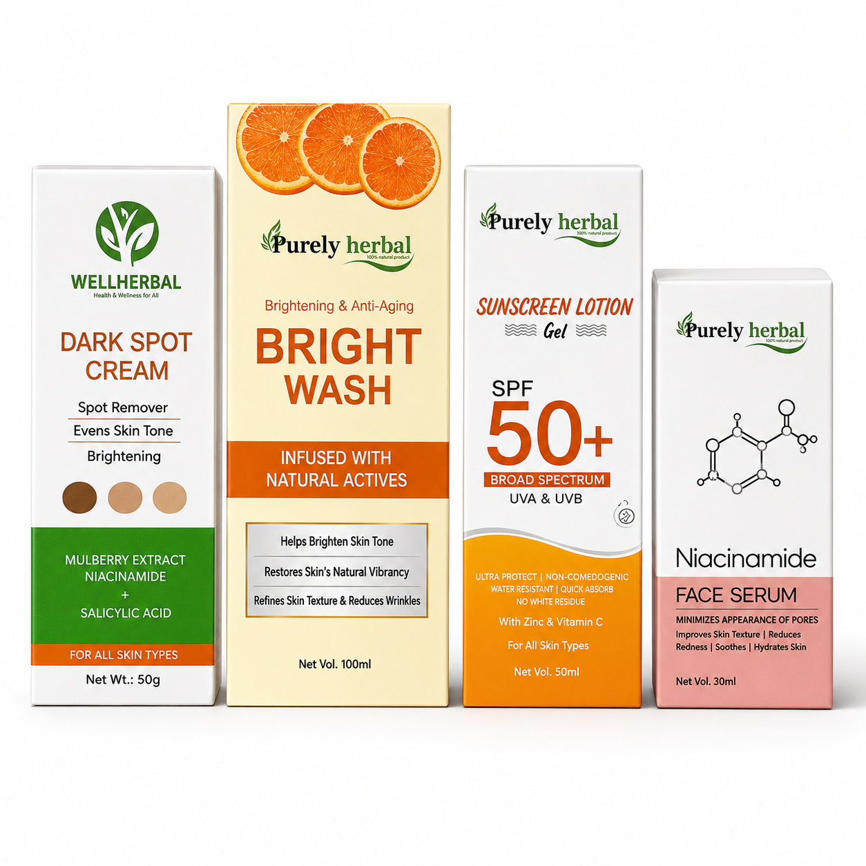 Purely Herbal Complete Skincare Combo – Brightening, Spot Care & SPF 50+ Protection
