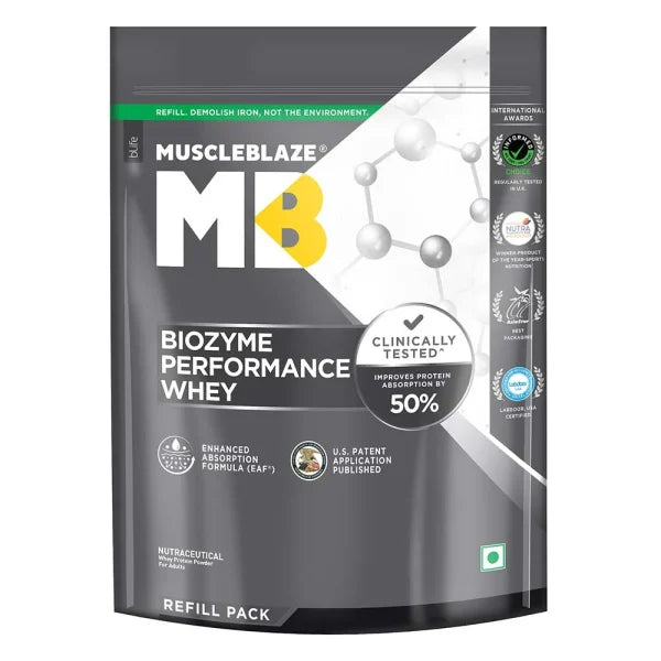 MuscleBlaze Biozyme Performance Whey, 1 kg Refill pack (2.2 lb)