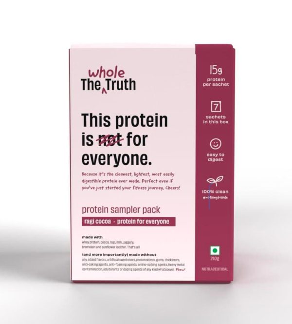 The Whole Truth Protein | Ragi Cocoa Sample (7 Sachets) | 15g Protein/Pack | Clean, Light & Easy to Digest | No Artifical Flavours (210g)