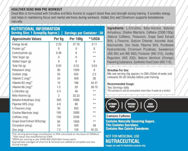 HealthER Dead Man Pre Workout with Testosterone Booster for Men & Women | For Extreme Pump, Intense Focus and High Energy