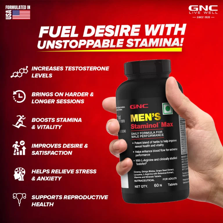 Gnc Men’s Staminol Max Testosterone Booster for Long-Lasting Performance & Stamina and sex drive