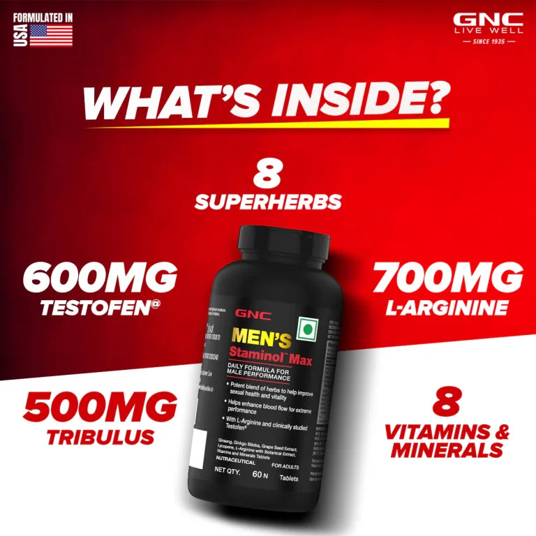 Gnc Men’s Staminol Max Testosterone Booster for Long-Lasting Performance & Stamina and sex drive