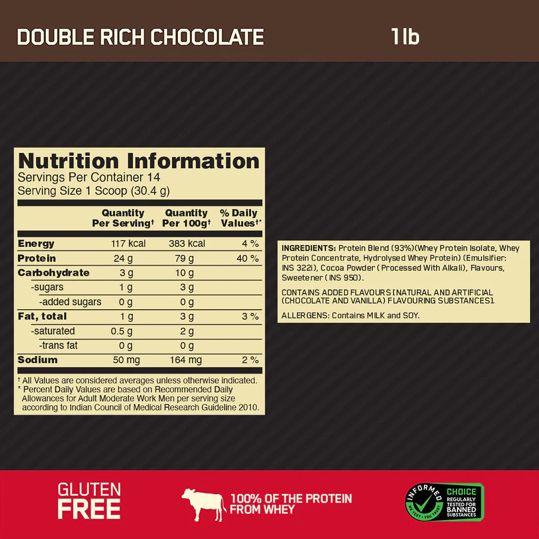 Gold Standard 100% Whey Protein Powder | Double Rich Chocolate | 1 lbs