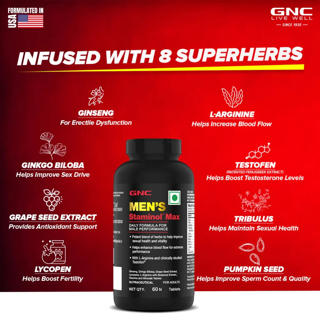 Gnc Men’s Staminol Max Testosterone Booster for Long-Lasting Performance & Stamina and sex drive