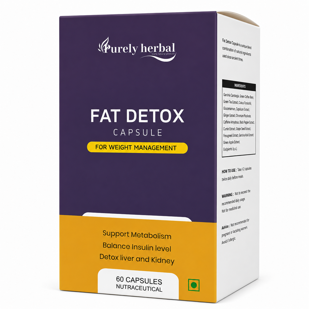 Purely Herbal Fat Detox Capsules | Natural Weight Management Support | 60 Capsules