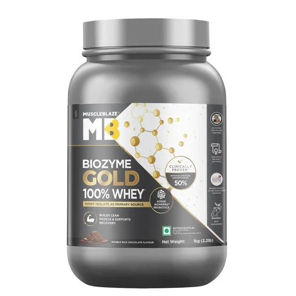 MuscleBlaze Biozyme Gold 100% Whey, 1 kg (2.2 lb), Double Rich Chocolate