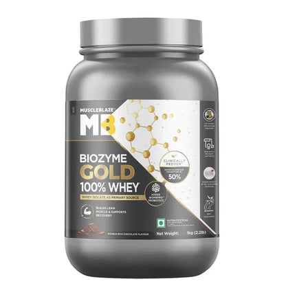 MuscleBlaze Biozyme Gold 100% Whey, 1 kg (2.2 lb), Double Rich Chocolate