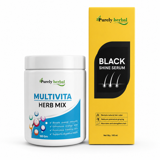 Purely Herbal Wellness Combo – Multivita Herb Mix & Black Shine Serum