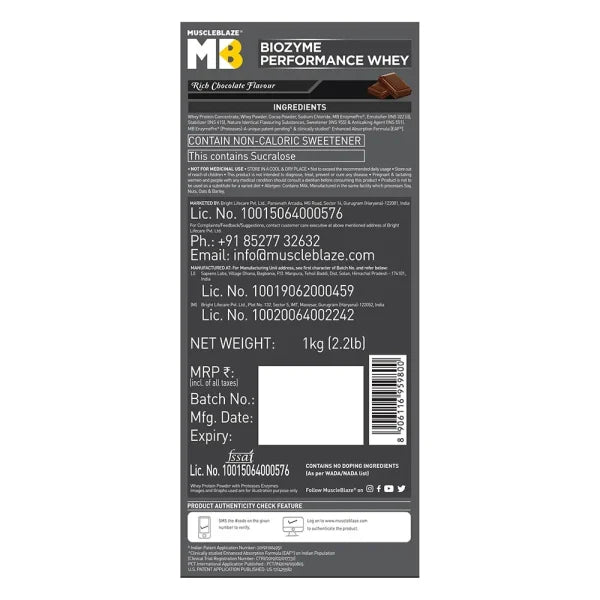 MuscleBlaze Biozyme Performance Whey, 1 kg Refill pack (2.2 lb)
