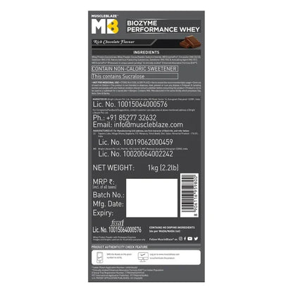MuscleBlaze Biozyme Performance Whey, 1 kg Refill pack (2.2 lb)