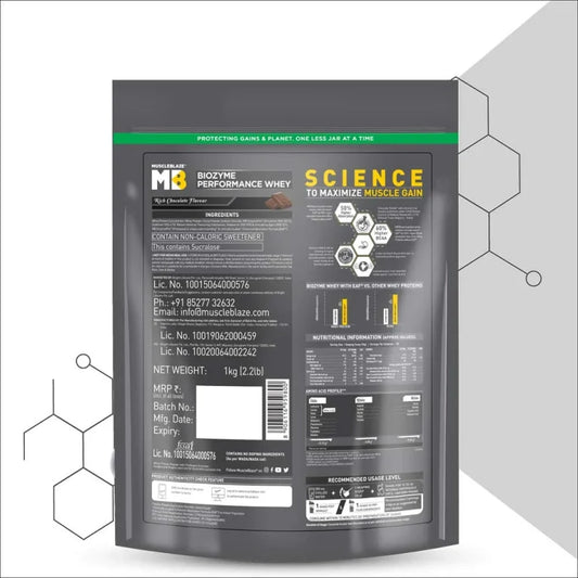 MuscleBlaze Biozyme Performance Whey, 1 kg Refill pack (2.2 lb)