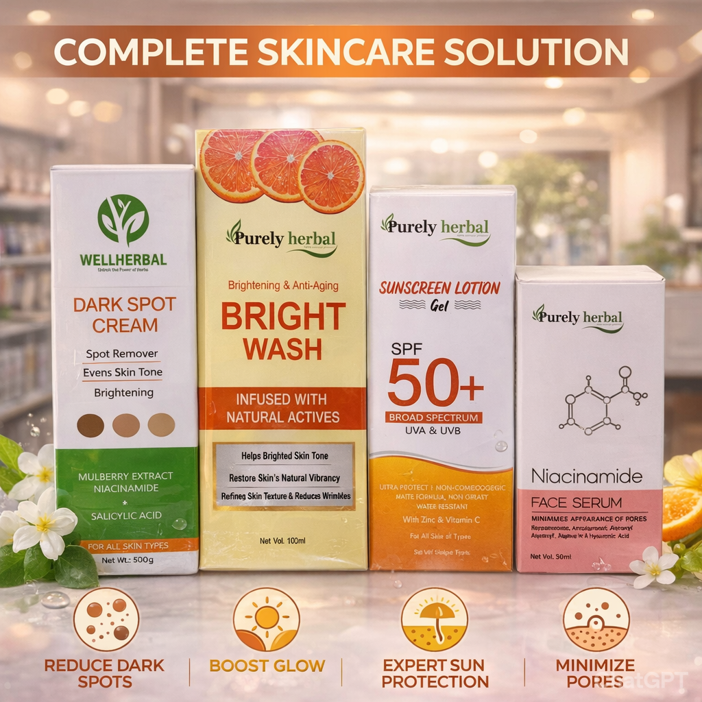 Purely Herbal Complete Skincare Combo – Brightening, Spot Care & SPF 50+ Protection