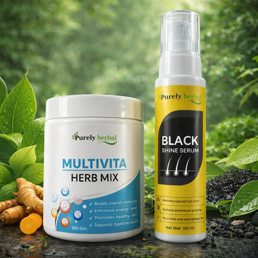 Purely Herbal Wellness Combo – Multivita Herb Mix & Black Shine Serum