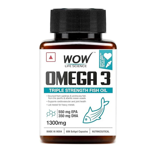 WOW Life Science Omega 3 Softgel Capsule – 1300 mg | EPA & DHA for Healthy Heart, Eyes & Joints – 60 Capsules Triple strength