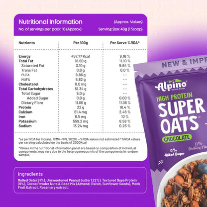 Alpino High Protein Super Rolled Oats Chocolate 2.5kg ( Free Delivery )