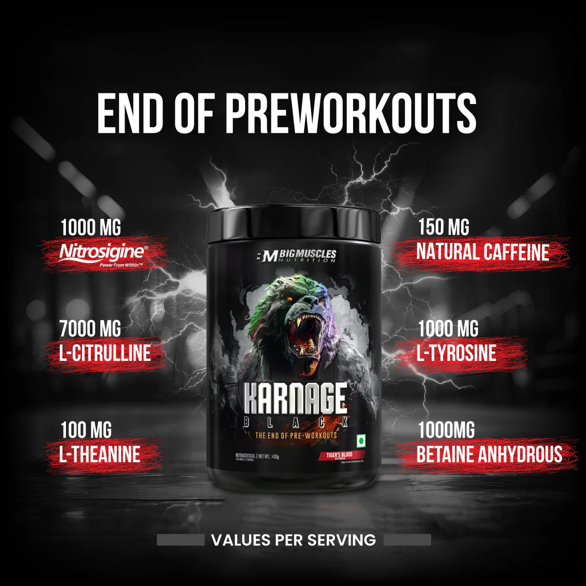 Big muscle Karnage Black pre workout 420gm