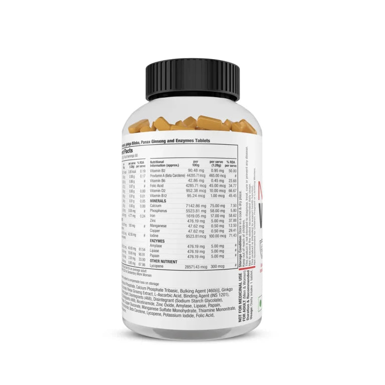 Labrada MultiVitamin Tablet(10 Vitamins, 7 Minerals, Gingko Bilboa Extract, Panax Ginseng, Lycopene, 3 Enzymes, Once Daily), 60 Count