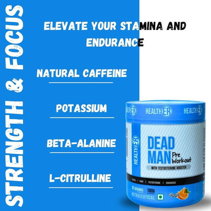HealthER Dead Man Pre Workout with Testosterone Booster for Men & Women | For Extreme Pump, Intense Focus and High Energy