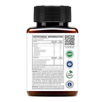 WOW Life Science Omega 3 Softgel Capsule – 1300 mg | EPA & DHA for Healthy Heart, Eyes & Joints – 60 Capsules Triple strength