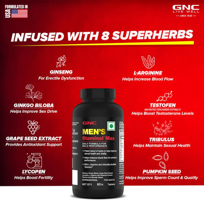 Gnc Men’s Staminol Max Testosterone Booster for Long-Lasting Performance & Stamina and sex drive
