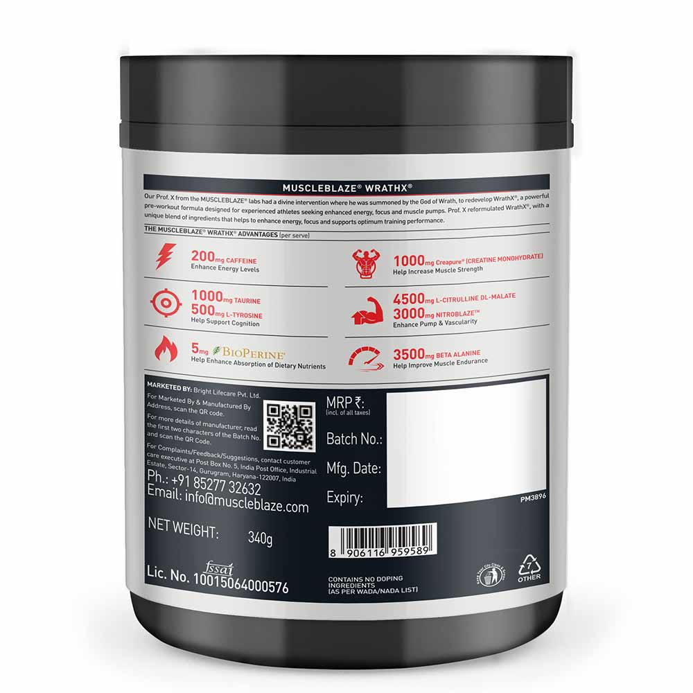 MuscleBlaze Pre Workout WrathX, 510 g